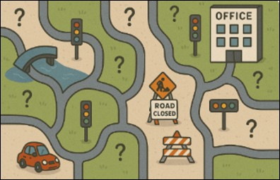 stylized road map of confusing roads
